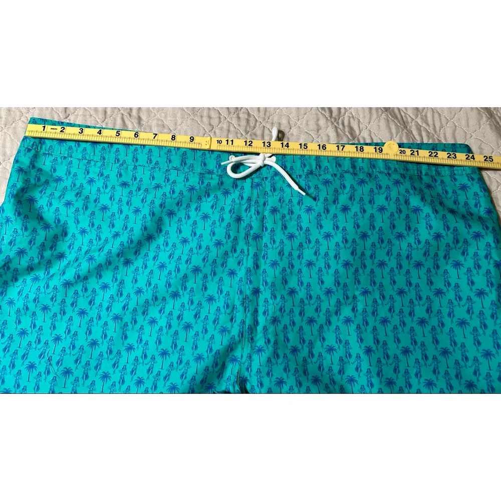Men's St. John's Bay Swim Trunks 4XL Teal Blue Hula Palm Hawaiian Summer